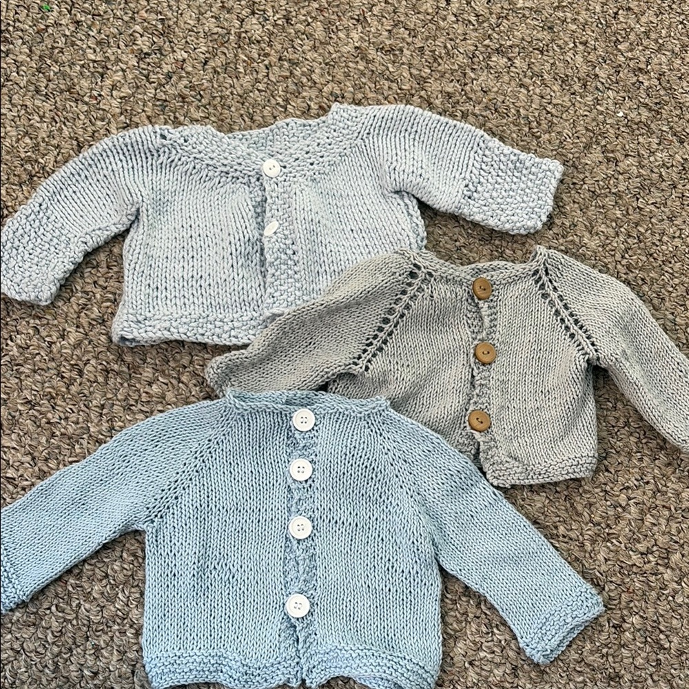 Handmade Set of Three Baby Cardigans with Buttons